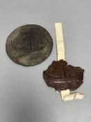 A 13th/14th century wax seal fragment of the Barony of Rye and an impression of the seal of