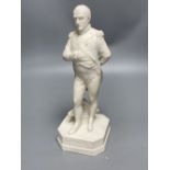 A Robinson & Leadbeater parian figure of Napoleon, standing on shaped square base, 25cm