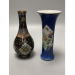 A Chinese powder blue ground vase and a similar cloisonne bottle vase, height 15cm