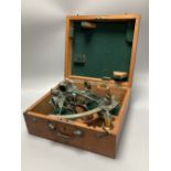 A cased 19th century brass sextant by Wilson, Gillie, Bruce & Sons Ltd, Cardiff (corroded)