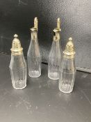 A set of four George III cut glass cruet bottles, c.1790-1800, tallest 20cm, Old Sheffield plate