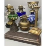 A group of late 19th/early 20th century oil lamp shades and base parts (4)