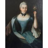 18th century French Schooloil on canvas laid on boardPortrait of a lady holding a bouquet of