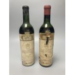 Two bottles of Chateau Mouton Rothschild 1958 (one foil lacking)