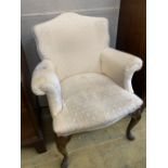 A George I style upholstered armchair, width 74cm, height 92cm