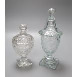 A Regency cut glass sweetmeat jar and cover and an Edwardian confit vase and cover