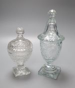 A Regency cut glass sweetmeat jar and cover and an Edwardian confit vase and cover