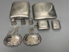 Two silver cigarette cases including late Victorian with military related inscription, two silver