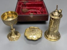 A Victorian cased three piece silver gilt travelling communion set by Edward & John Barnard, London,