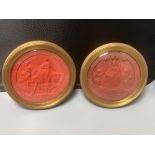 Two mid 19th century Great Seals of Queen Victoria, relief designs in red wax, later framed