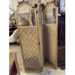 A Louis XVI style carved giltwood three-fold dressing screen, each panel width 47cm, height 182cm