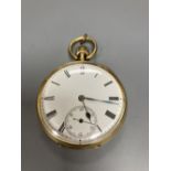An Edwardian 18ct gold open face keywind lever pocket watch, the case back with engraved monogram,