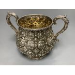 A Victorian silver two handled sugar bowl by Robert Hennell III, London, 1863, engraved with crest