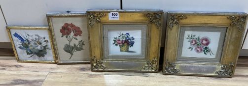 Victorian School, pair of watercolours, Studies of flowers in a basket and roses, period gilt