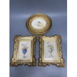 A pair of late Victorian watercolours of flower filled vases and another of a pheasant, framed,