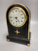 An early 19th century Desbois and Wheeler mahogany mantel timepiece, ebonised case with brass