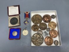 A group of Queen Victoria to George VI coronation medals, bronze and silver together with a Stockton