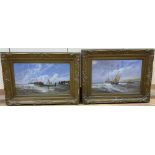 English School (19th century), fishing boats in choppy seas off the coast and companion piece, oil