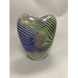 A contemporary colour trailed glass vase, 19cm
