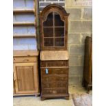 A small Queen Anne style burr yew bureau bookcase, width 48cm, depth 36cm, height 160cm