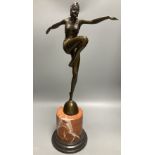 J Philipp. An Art Deco style bronze female dancer, cylindrical marble plinth, 57cm