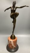 J Philipp. An Art Deco style bronze female dancer, cylindrical marble plinth, 57cm