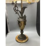 A table lamp in the form of a Renaissance style brass and spelter ewer, 72cm excl. light fitting