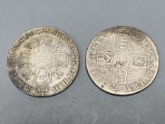 Charles II Crown 1662, first draped bust with rose below, edge undated, F/GF and a William III