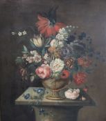 Dutch School (17th century)oil on canvasStill life of a flowers in an urn upon a pedestal25.5 x 21.