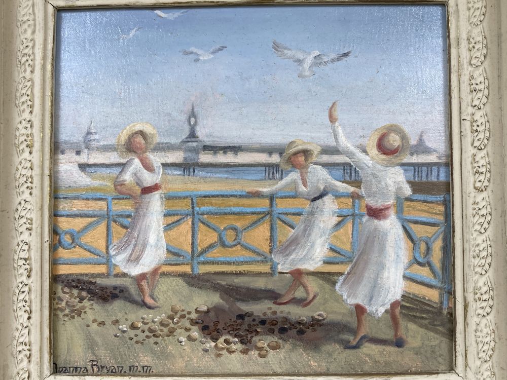 Joanna Bryan, oil on board, 'Day out by the Palace Pier', signed, 24 x 26cm - Image 2 of 5