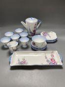 A Shelley 12019 Hollyhocks pattern part tea set