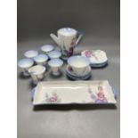 A Shelley 12019 Hollyhocks pattern part tea set