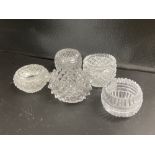 Five 19th century heavy cut glass salts, diameter 7.5 - 9.5cmCONDITION: Andrew Rudebeck collection.