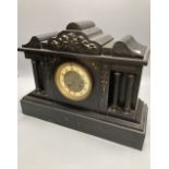 A Victorian black slate mantel clock, 43cm wide, 33cm high