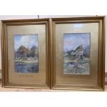 A.S. Dowes (c.1900), pair of watercolours, Old cottage at Nutbourne, Sussex and a Tudor cottage,