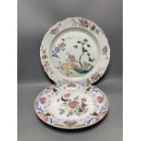 Two Chinese famille rose plates, Qianlong period, largest diameter 38cm