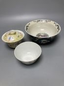 A Chinese yellow ground chupu, a famille rose tea bowl and a famille verte crackle glaze 'dragon'