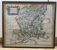 Robert Morden, coloured engraving, Map of Hampshire, 38 x 43cm