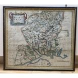 Robert Morden, coloured engraving, Map of Hampshire, 38 x 43cm