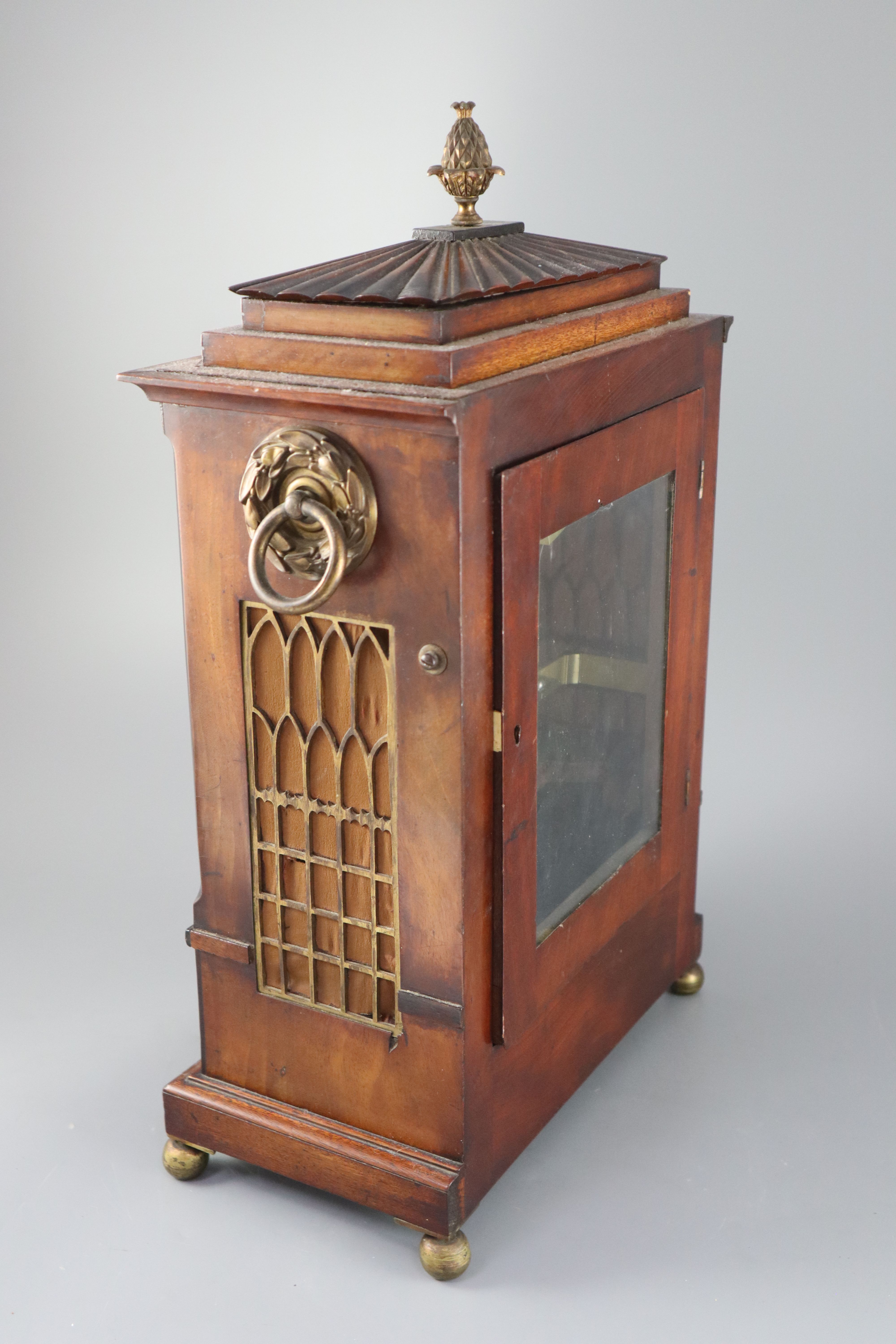 Dwerryhouse & Carter of London. A Regency brass inset mahogany mantel clock, with architectural case - Image 5 of 6