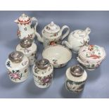 A collection of nine pieces of late 18th century creamware, including bullet-shaped teapot, 11cm