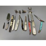 Seven assorted 19th century and later pen knives including two miniature, three mother of pearl