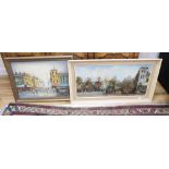 Theodorus van Oorschot, oil on canvas, Town scene, signed, 38 x 78cm and a French street scene by