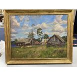 Russian Schooloil on canvas,Farmstead in Summer,inscribed and dated (19) 93,50 x 65cm