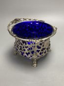 A Victorian pierced silver sugar basket with blur glass liner, George John Richards, London, 1850,