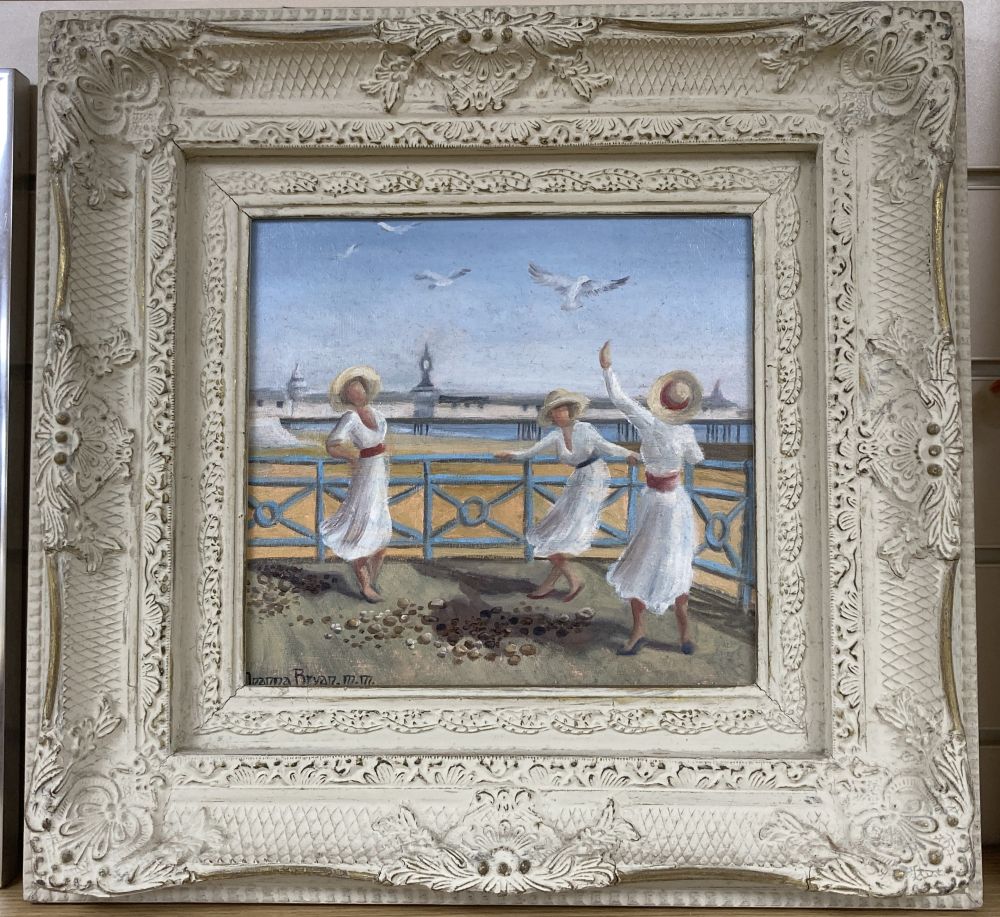 Joanna Bryan, oil on board, 'Day out by the Palace Pier', signed, 24 x 26cm