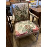 Two Louis XVI style cream painted carved wood fauteuils