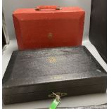 An antique parliamentary red leather despatch box and one other black box