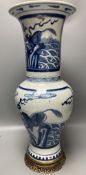 A large Chinese blue and white yen-yen vase with ormolu mounts, 54.5cm