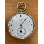 An 18ct gold open face keyless pocket watch, circa 1900, Thomas Russell & Son, No. 94430, with